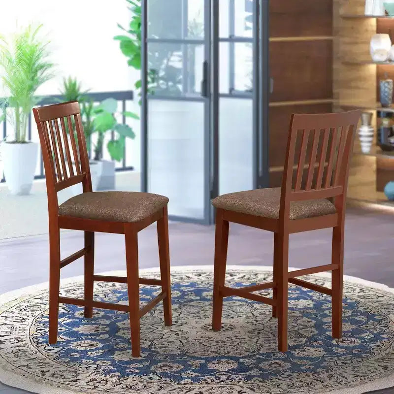 Tabouret de comptoir HomeStock - Chaises en bois hauteur pub en tissu de lin