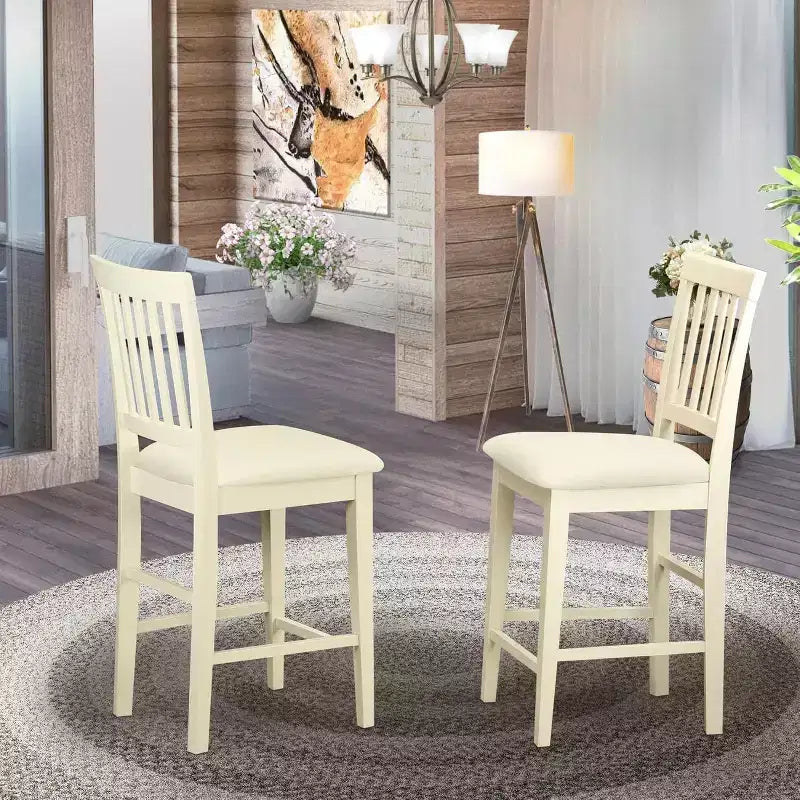 Tabouret de comptoir HomeStock - Chaises en bois hauteur pub en tissu de lin