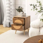 Costway 2 Tables de Chevet en Rotin avec 2 Tiroirs Pieds en Bois Massif Table Basse Compacte en Bois