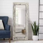 PexFix 24 po L x 58 po H Miroir psyché rectangulaire de style ferme avec cadre en bois massif, à poser ou à incliner, blanc patiné