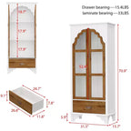 Famapy Meuble de rangement vertical blanc, motif gaufré, portes vitrées arquées, étagères, vitrine, meuble de cuisine, meuble d'appoint.