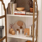Famapy Meuble de rangement vertical blanc, motif gaufré, portes vitrées arquées, étagères, vitrine, meuble de cuisine, meuble d'appoint.
