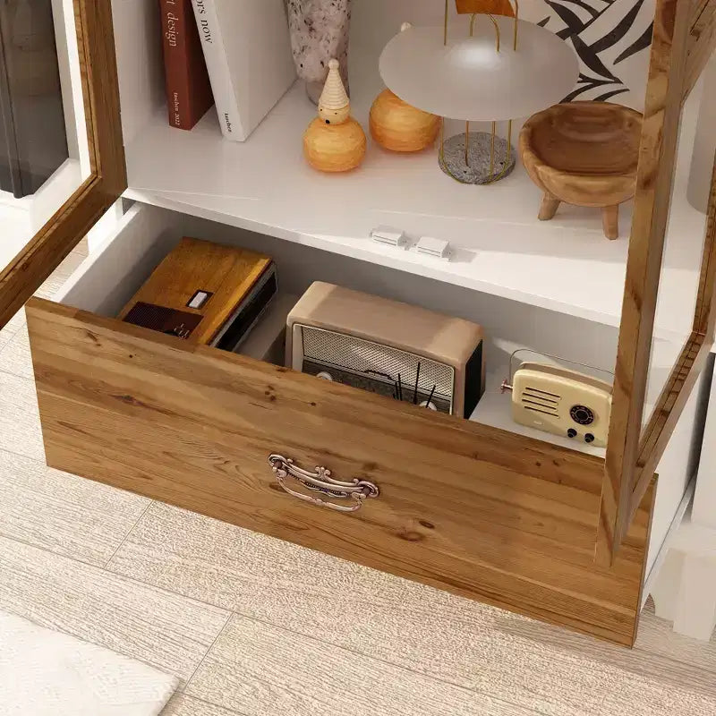 Famapy Meuble de rangement vertical blanc, motif gaufré, portes vitrées arquées, étagères, vitrine, meuble de cuisine, meuble d'appoint.
