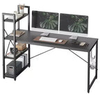 Bureau d'ordinateur Bestier 160 cm avec étagères de rangement et crochet pour casque couleur chêne, bureau de télétravail avec 4 étagères, pieds réglables et bibliothèque réversible
