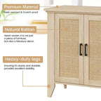 Bahut de cuisine, Meuble de rangement en rotin avec portes et étagères, Commode d'appoint en bois