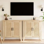 Bahut de cuisine, Meuble de rangement en rotin avec portes et étagères, Commode d'appoint en bois