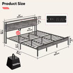 Cadre de lit King Size Bestier, plateforme de lit en métal avec tête de lit de rangement en bois, lumières LED et station de recharge