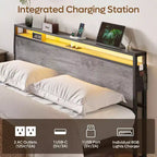 Cadre de lit King Size Bestier, plateforme de lit en métal avec tête de lit de rangement en bois, lumières LED et station de recharge