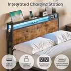 Cadre de lit King Size Bestier, plateforme de lit en métal avec tête de lit de rangement en bois, lumières LED et station de recharge