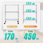 Meuble de rangement pour garde-manger à 3 niveaux BestMassage avec certification NSF et roulettes, conception peu encombrante, pieds réglables