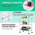 Meuble de rangement pour garde-manger à 3 niveaux BestMassage avec certification NSF et roulettes, conception peu encombrante, pieds réglables
