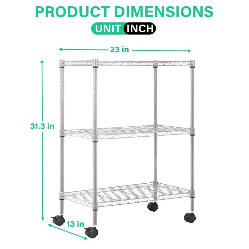 Meuble de rangement pour garde-manger à 3 niveaux BestMassage avec certification NSF et roulettes, conception peu encombrante, pieds réglables