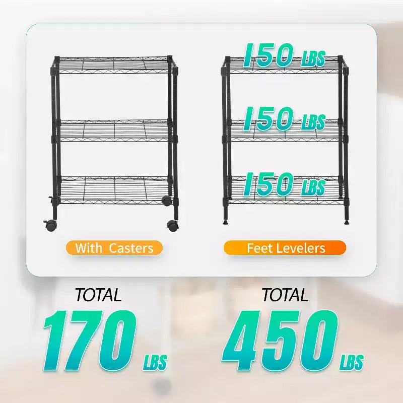 Meuble de rangement pour garde-manger à 3 niveaux BestMassage avec certification NSF et roulettes, conception peu encombrante, pieds réglables