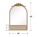 Miroir mural PexFix Classic, avec cadre en bois sculpté en arc et fond en rotin