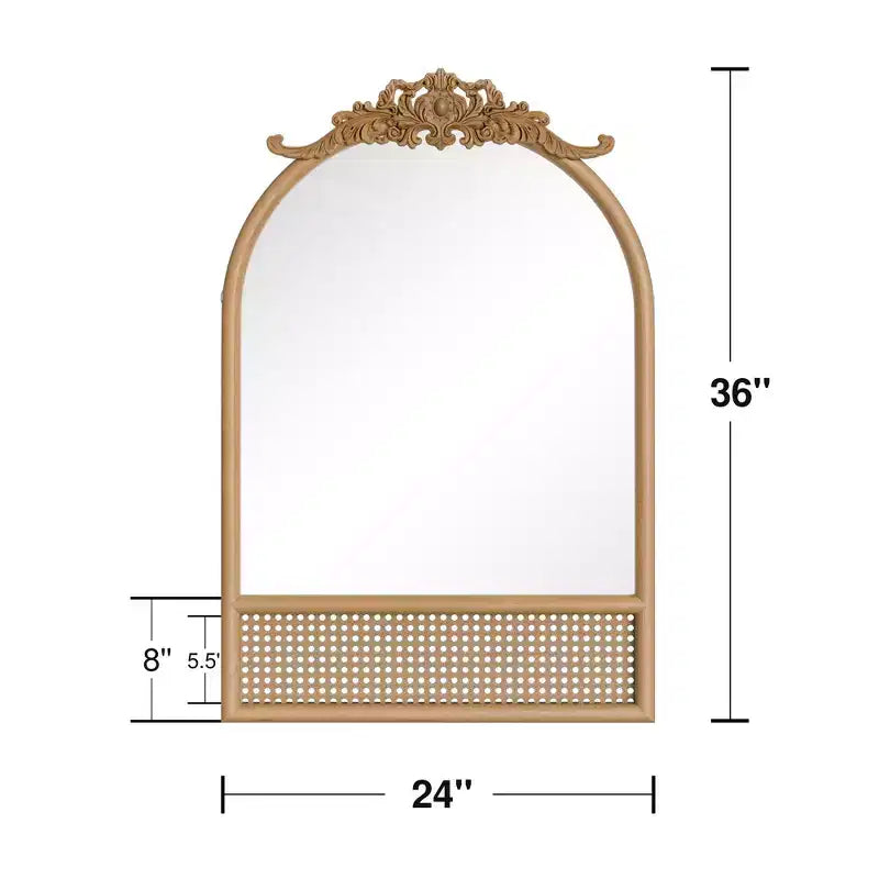 Miroir mural PexFix Classic, avec cadre en bois sculpté en arc et fond en rotin
