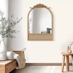 Miroir mural PexFix Classic, avec cadre en bois sculpté en arc et fond en rotin