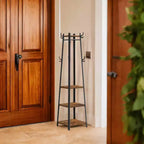 Industrial Style Coat Rack with 3 Shelves and Hooks - Stylish Entryway Storage Solution for Coats, Bags, and Accessories