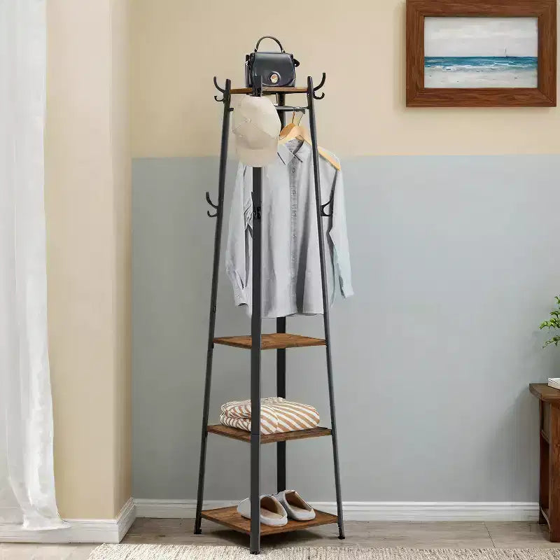 Porte-manteau de style industriel avec 3 étagères et crochets - Solution de rangement élégante pour l'entrée pour manteaux, sacs et accessoires