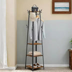 Porte-manteau de style industriel avec 3 étagères et crochets - Solution de rangement élégante pour l'entrée pour manteaux, sacs et accessoires