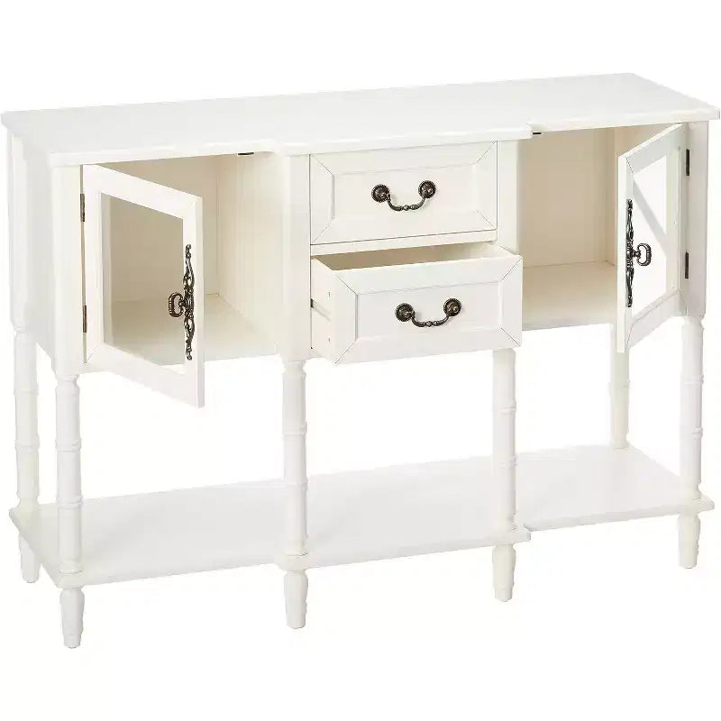 Kings Brand Furniture Buffet/Meuble de rangement en bois, Table console, Blanc crème