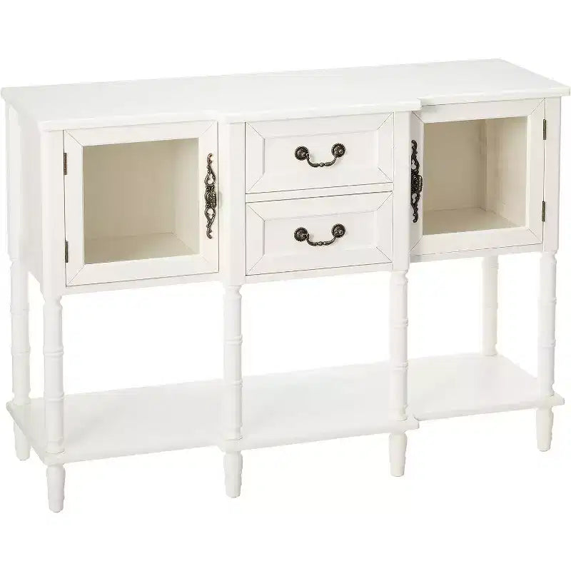 Kings Brand Furniture Buffet/Meuble de rangement en bois, Table console, Blanc crème