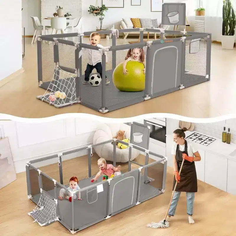 GOTGELIF 71x48 Parc Bébé Pliable à 4 Panneaux avec Panier de Basket