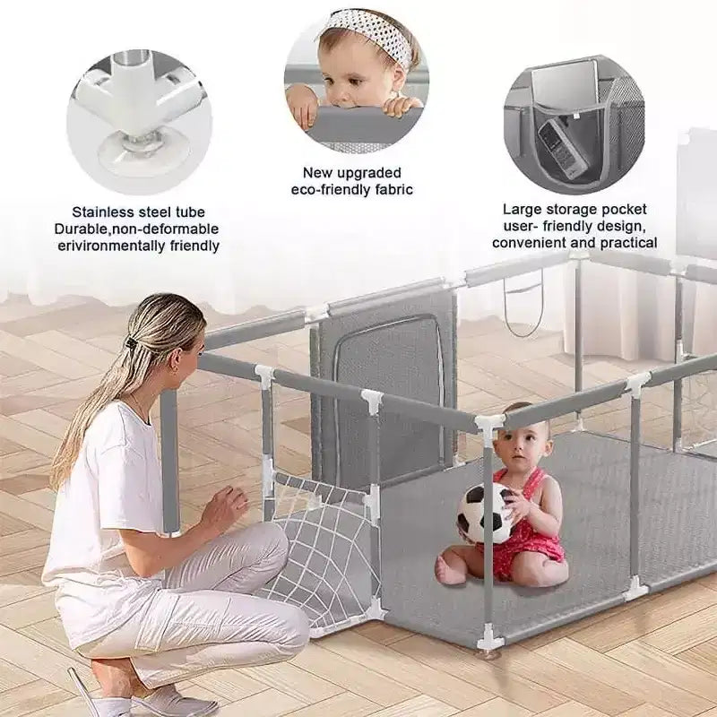 GOTGELIF 71x48 Parc Bébé Pliable à 4 Panneaux avec Panier de Basket