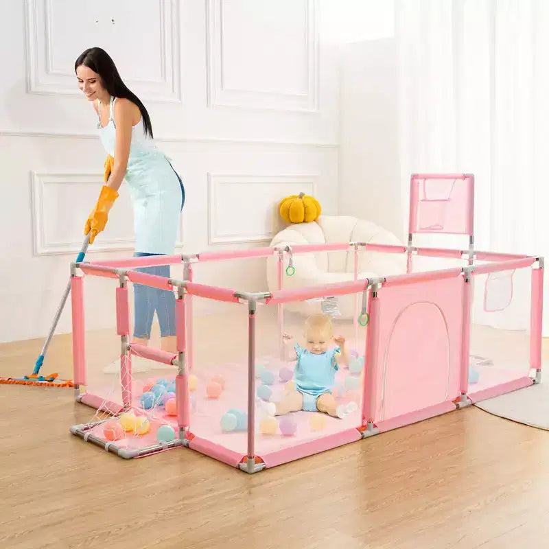 GOTGELIF 71x48 Parc Bébé Pliable à 4 Panneaux avec Panier de Basket