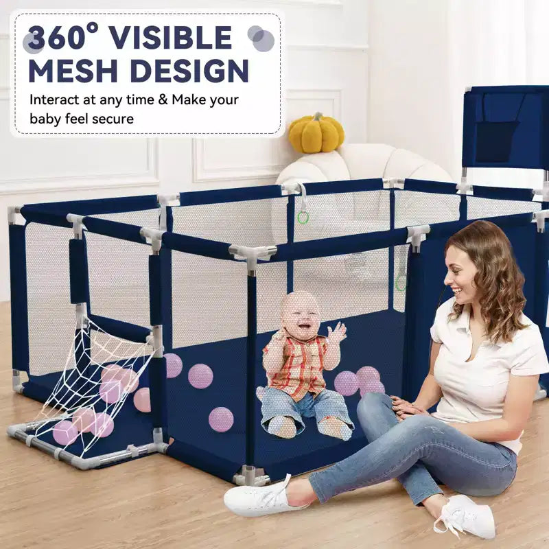 GOTGELIF 71x48 Parc Bébé Pliable à 4 Panneaux avec Panier de Basket