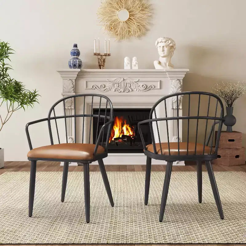 Christopher Knight Home Drats Chaises de salle à manger modernes en similicuir avec pieds en métal (Lot de 2), Brun/Noir