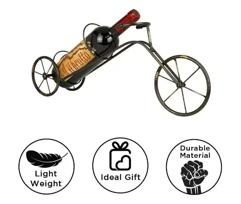 LIVVIE Range-bouteille individuel autoportant en forme de tricycle de style vintage classique, support à vin en forme de vélo pour comptoir et table