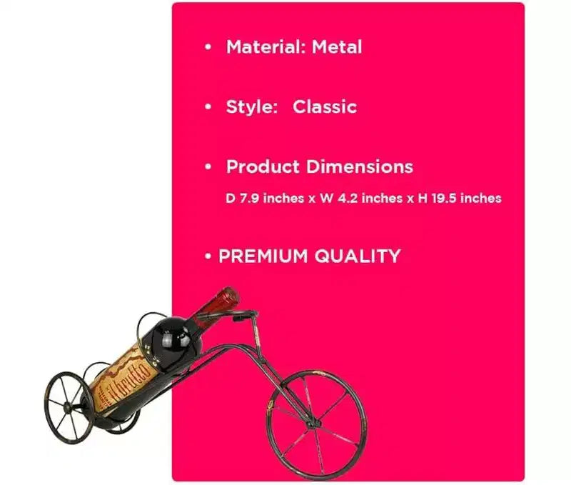 LIVVIE Range-bouteille individuel autoportant en forme de tricycle de style vintage classique, support à vin en forme de vélo pour comptoir et table