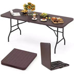 Table pliante portable Costway 6 pi avec plateau en PEHD aspect bois, mécanisme de verrouillage sécurisé, gris/marron