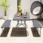 Table pliante portable Costway 6 pi avec plateau en PEHD aspect bois, mécanisme de verrouillage sécurisé, gris/marron