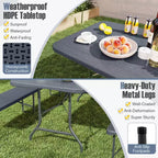 Table pliante portable Costway 6 pi avec plateau en PEHD aspect bois, mécanisme de verrouillage sécurisé, gris/marron