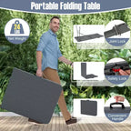 Table pliante portable Costway 6 pi avec plateau en PEHD aspect bois, mécanisme de verrouillage sécurisé, gris/marron