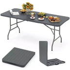 Table pliante portable Costway 6 pi avec plateau en PEHD aspect bois, mécanisme de verrouillage sécurisé, gris/marron