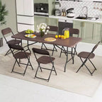Table pliante portable Costway 6 pi avec plateau en PEHD aspect bois, mécanisme de verrouillage sécurisé, gris/marron