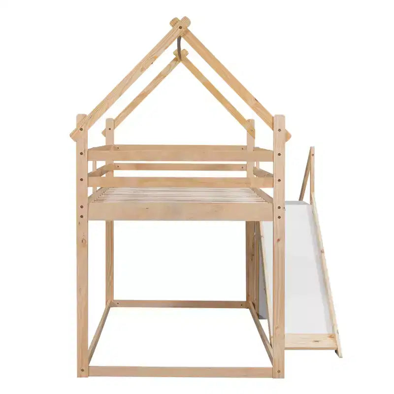 Lit superposé maison jumeau sur jumeau avec toboggan et escalier - ModernLuxe