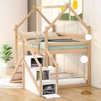 Lit superposé maison jumeau sur jumeau avec toboggan et escalier - ModernLuxe