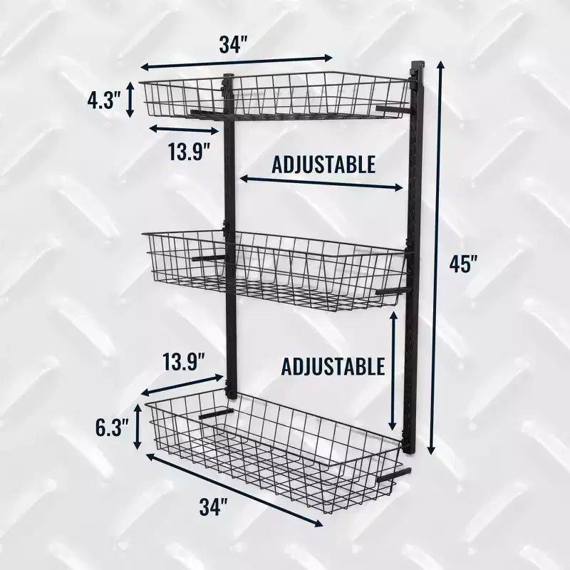 Panier triangulaire sarcelle G | Système de rangement mural ajustable | Supporte 54 kg