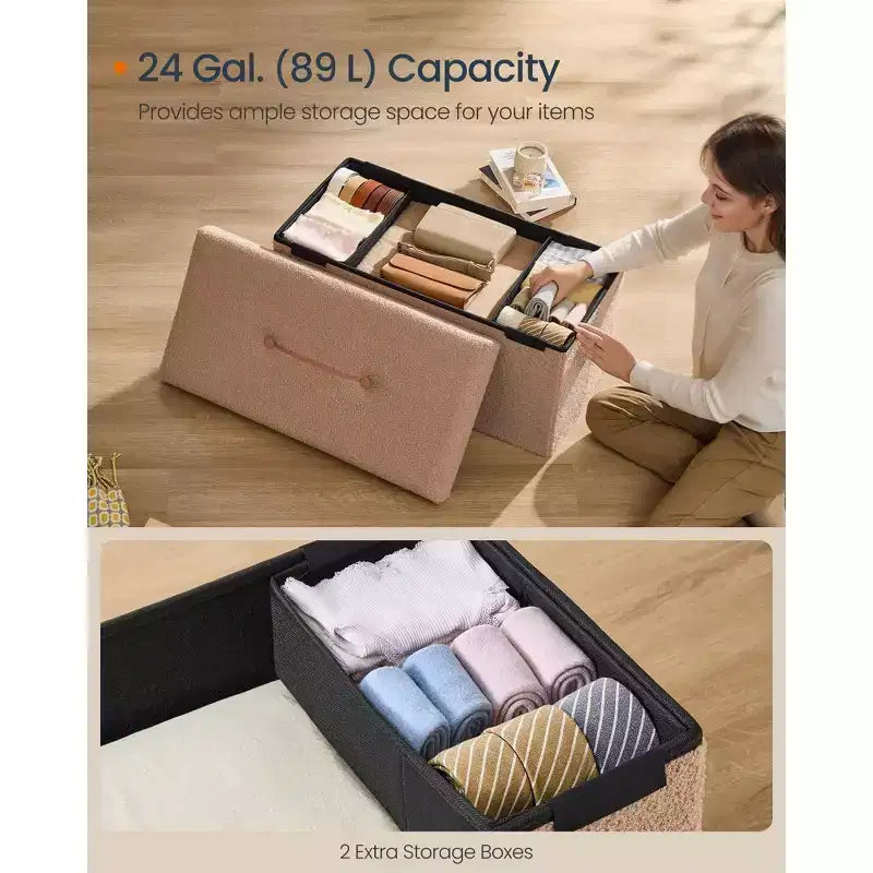 Banc ottoman de rangement LEDREM, coffre de rangement, 38 x 76 x 38 cm, banc de bout de lit, charge jusqu'à 300 kg