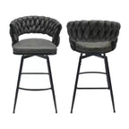 Lot de 2 tabourets de bar pivotants en lin tissé avec dossier et repose-pieds inclus, chaises de cuisine non réglables