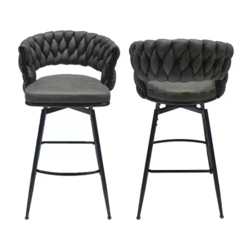 Lot de 2 tabourets de bar pivotants en lin tissé avec dossier et repose-pieds inclus, chaises de cuisine non réglables