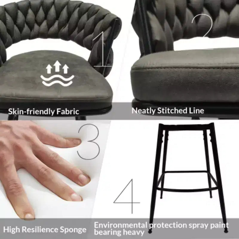 Lot de 2 tabourets de bar pivotants en lin tissé avec dossier et repose-pieds inclus, chaises de cuisine non réglables