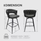Lot de 2 tabourets de bar pivotants en lin tissé avec dossier et repose-pieds inclus, chaises de cuisine non réglables