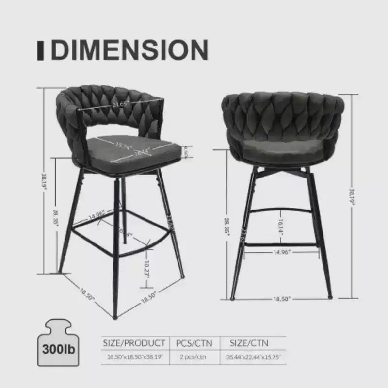 Lot de 2 tabourets de bar pivotants en lin tissé avec dossier et repose-pieds inclus, chaises de cuisine non réglables