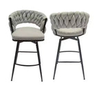 Lot de 2 tabourets de bar pivotants en lin tissé avec dossier et repose-pieds inclus, chaises de cuisine non réglables