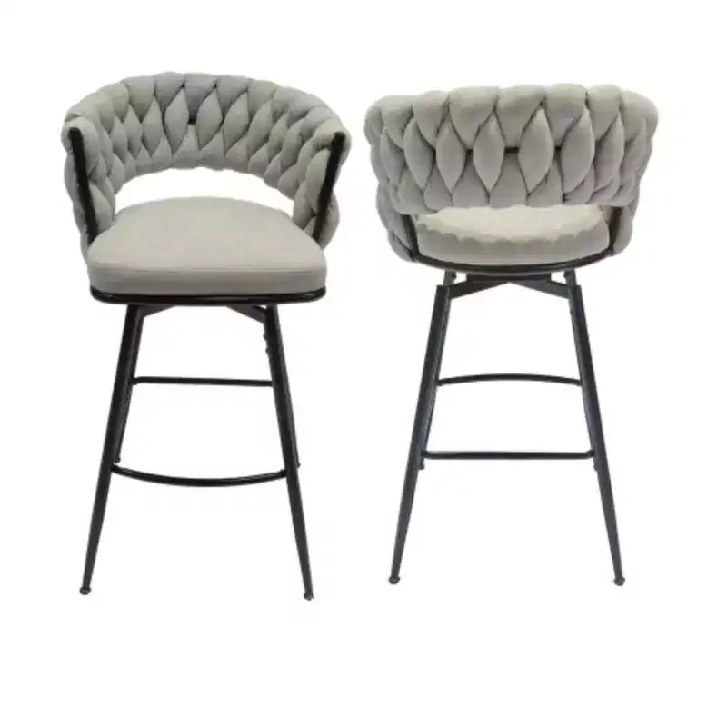 Lot de 2 tabourets de bar pivotants en lin tissé avec dossier et repose-pieds inclus, chaises de cuisine non réglables