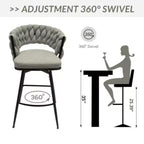 Lot de 2 tabourets de bar pivotants en lin tissé avec dossier et repose-pieds inclus, chaises de cuisine non réglables